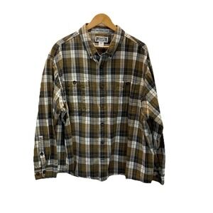 Duluth Trading Free Swinging Flannel Relaxed Fit Shirt Gold Beige Gray Men's 2XL